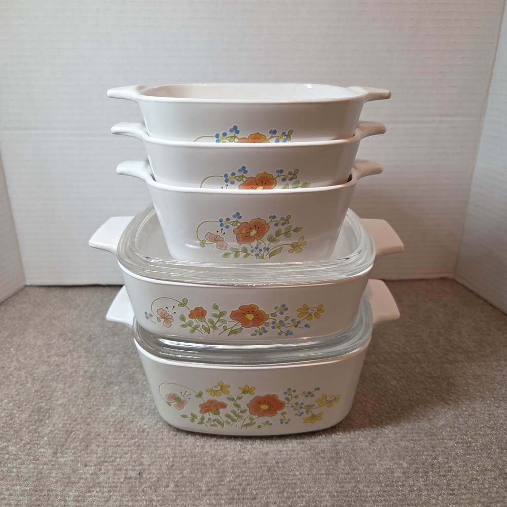 Rare! Corning Ware Wild Flower Casserole Dishes A-1-B, A-1.5-B, P-43-B.